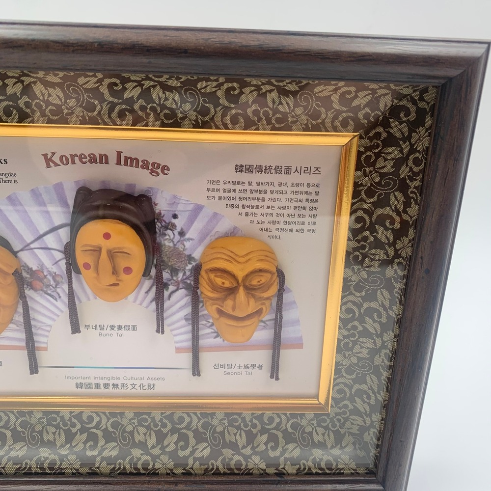 Vintage Korean Hahoe Masks Shadow Box Framed Yangban Bune Seonbi Tal Wall Art 3D - Picture 5 of 6